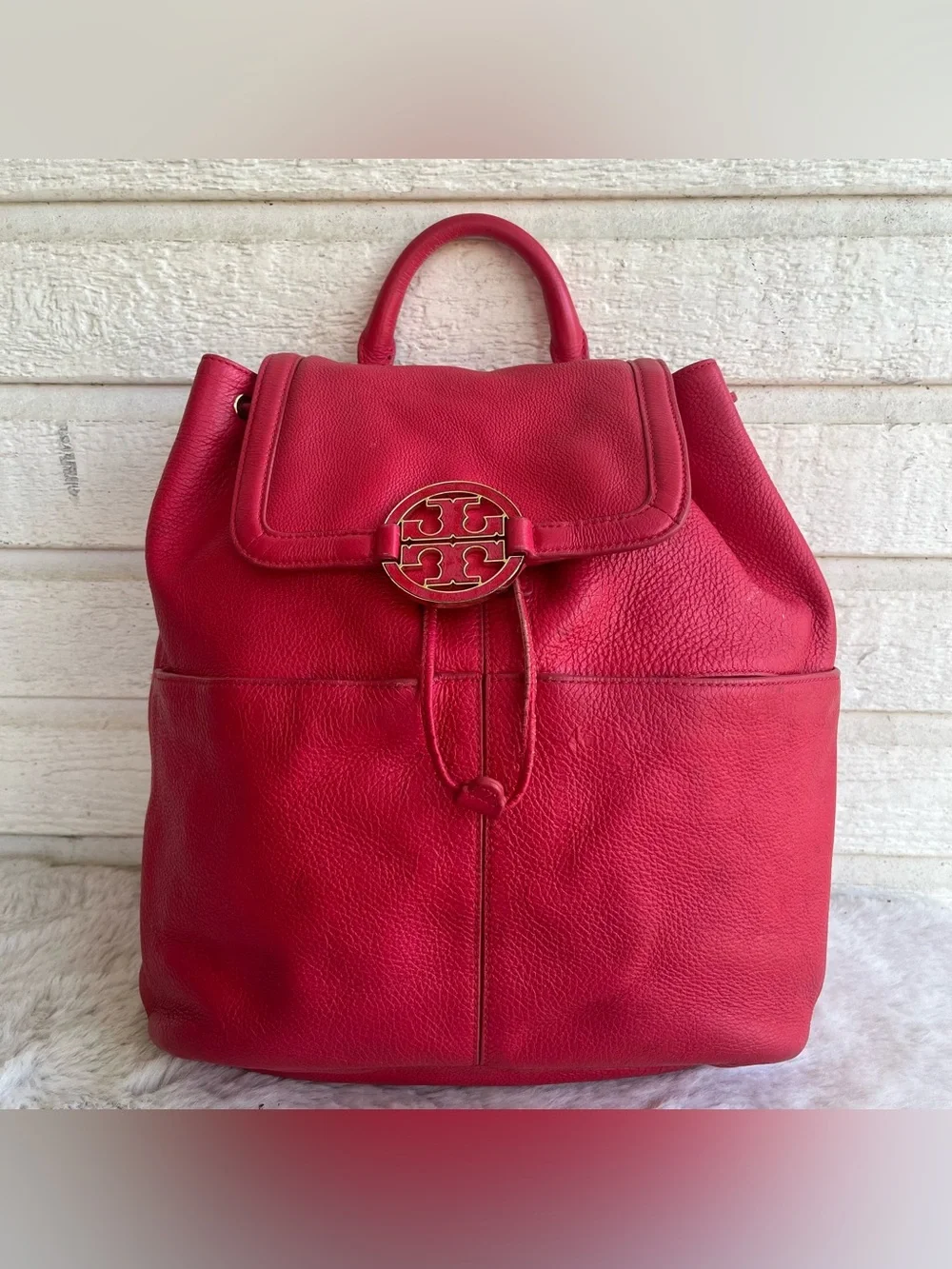 TORY BURCH Hot Pink Amanda Marion Drawstring Large Backpack Shoulder Bag